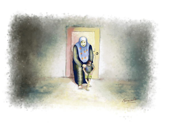 Mother Leading Cerebral Palsy Child - Art